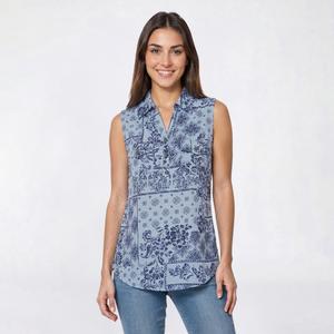 Womens Emily Daniels Sleeveless Medallion Two Pocket Blouse